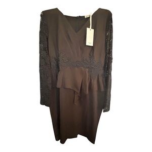 Grace Elegant Black Dress with Lace Sleeves Size XL